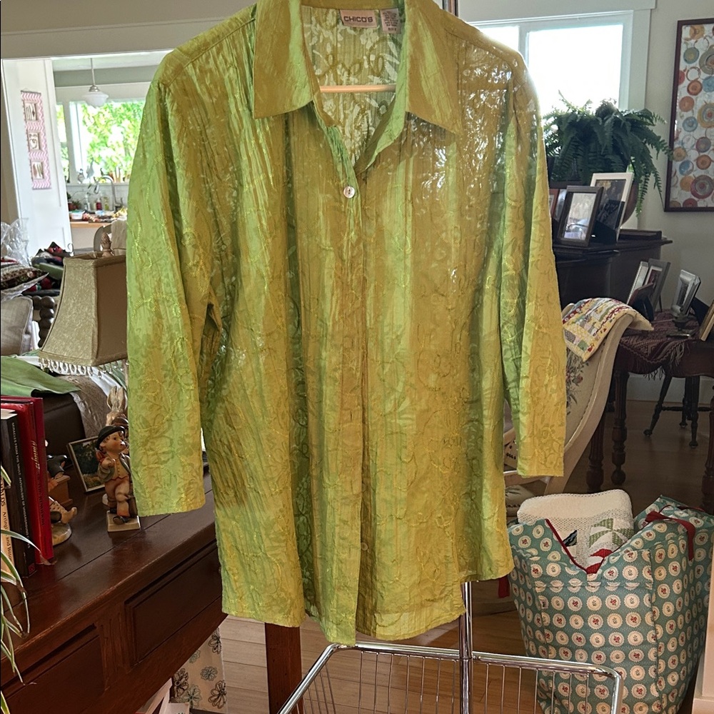 Chico's Lime Green Textured Blouse